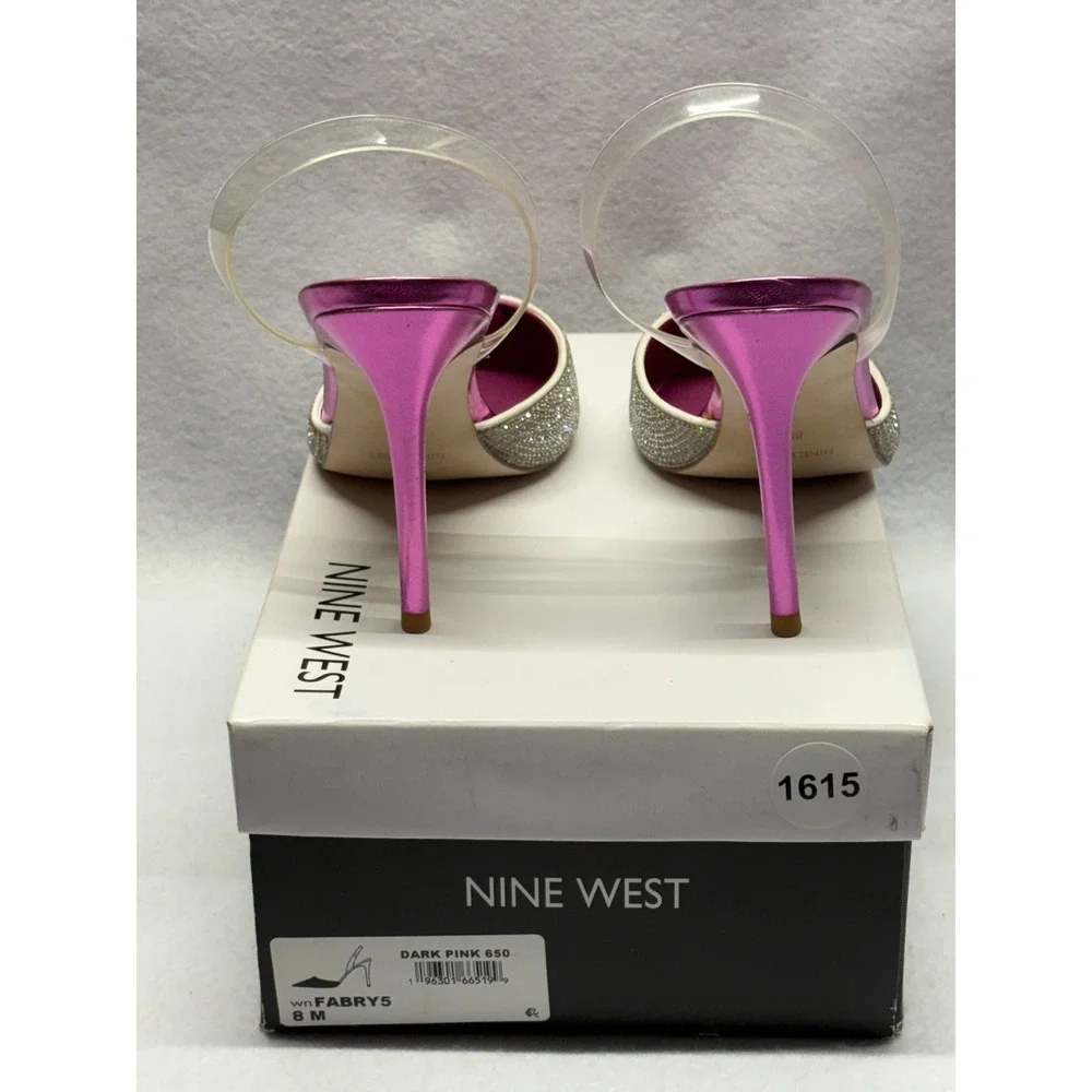 Nine West Fabry5 Ombre Rhinestone Clear Slingback Pumps Dark Pink 8M